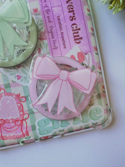 Baby pink coquette magnetic grip – MagSafe-compatible with adhesive for e-readers