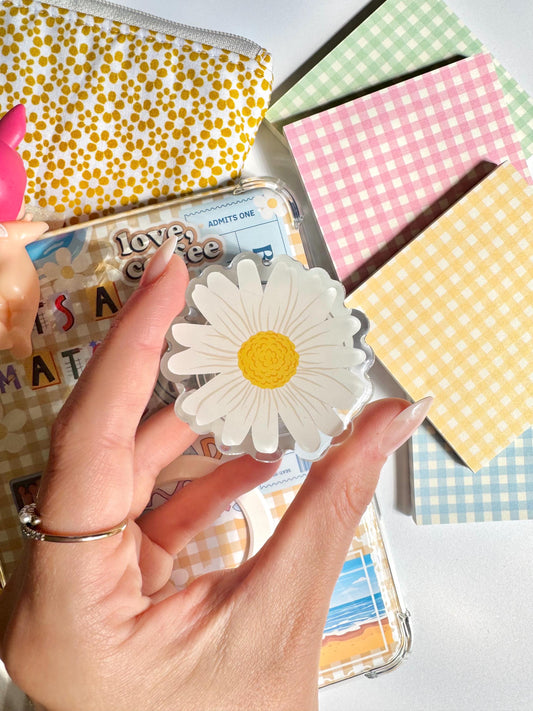 Floral daisy MagSafe grip with color-matching base – perfect for book lovers and phones