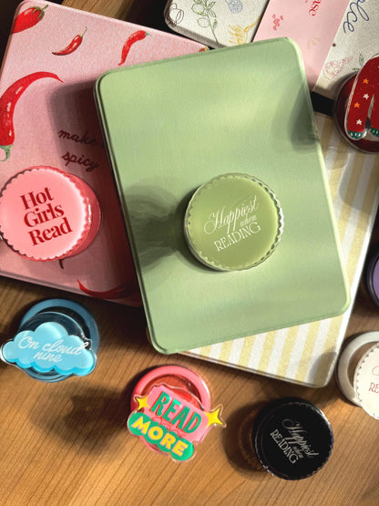 Happiest When Reading Matcha Green Kindle MagSafe Grip: Bookish Magnetic Phone Accessory