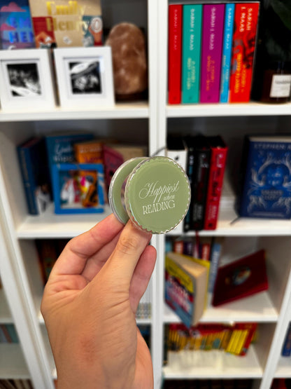 Happiest When Reading Matcha Green Kindle MagSafe Grip: Bookish Magnetic Phone Accessory