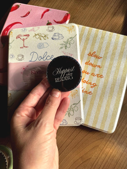 Happiest When Reading Black Kindle MagSafe Grip: Bookish Magnetic Phone Accessory