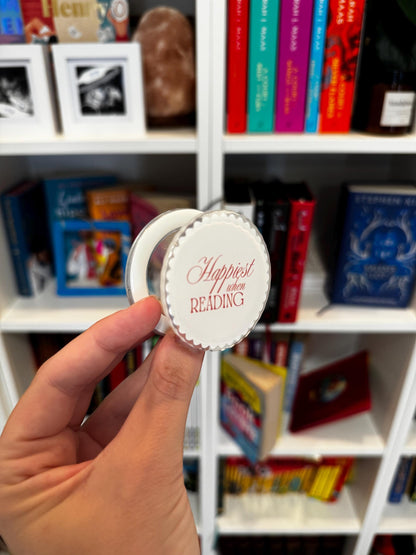Happiest When Reading White Kindle MagSafe Grip: Bookish Magnetic Phone Accessory